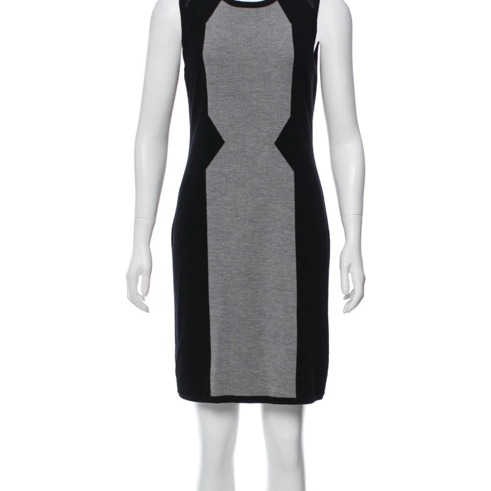 Milly Black and Gray Panel Midi Dress